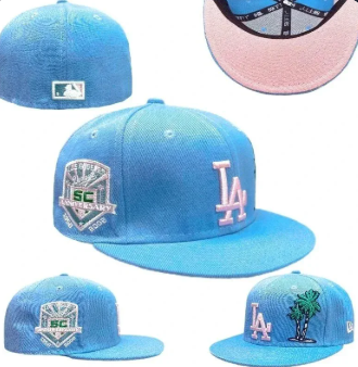 Blue fitted cap product collage
