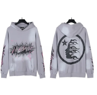 Gray graphic hoodie front and back product image