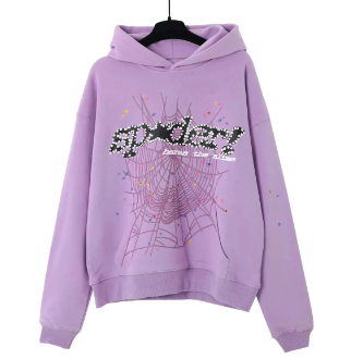 Purple oversized graphic hoodie hanging on a hanger