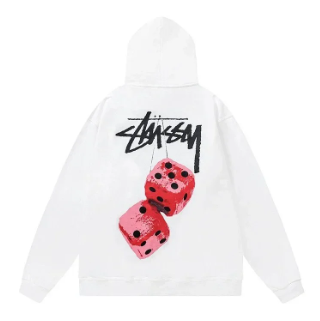 White vintage graphic hoodie with red dice design