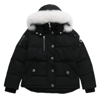 Black puffer jacket with fur hood product image